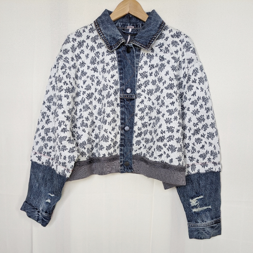 Free People Ditsy Floral Quilted Denim Jacket
